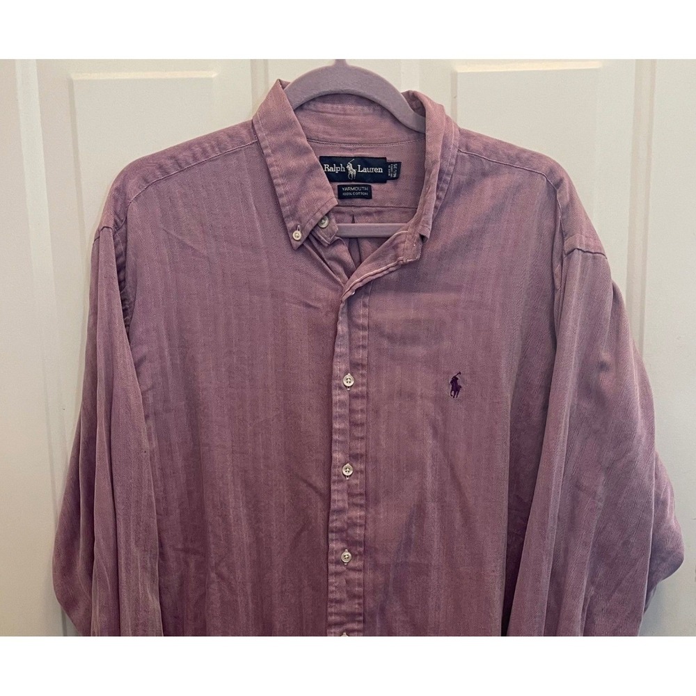 Ralph Lauren Yarmouth Mens 16.5 35 Burgundy Herringbone Cotton Shirt Pony